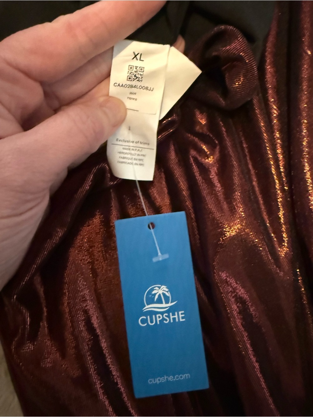 Cupshe x JoJo Fletcher Red Wine Metallic High Slit Maxi Skirt - Picture 4 of 7